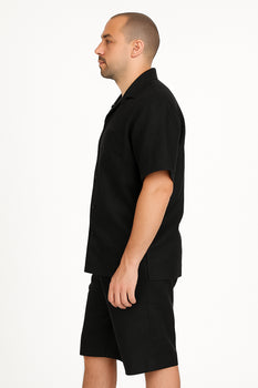 Men's Shirt And Shorts Black Two Piece Casual Set Walking Leisure Suit - Mens Linen Suit - Image 4