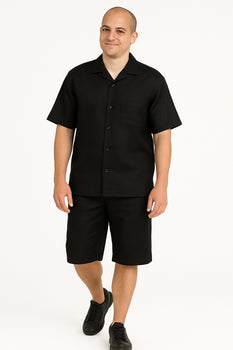 Men's Shirt And Shorts Black Two Piece Casual Set Walking Leisure Suit - Mens Linen Suit - Image 6