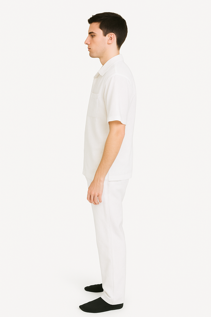 Men's Two Piece White Linen Short Sleeve Big Size Casual Casual Two Piece Mens Walking Outfit For Sale Pant Sets Suit all white outfits for men - Image 4