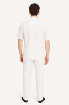 Men's Two Piece Shirt And White Casual Set Walking Leisure Suit - Mens Linen Suit - Image 3