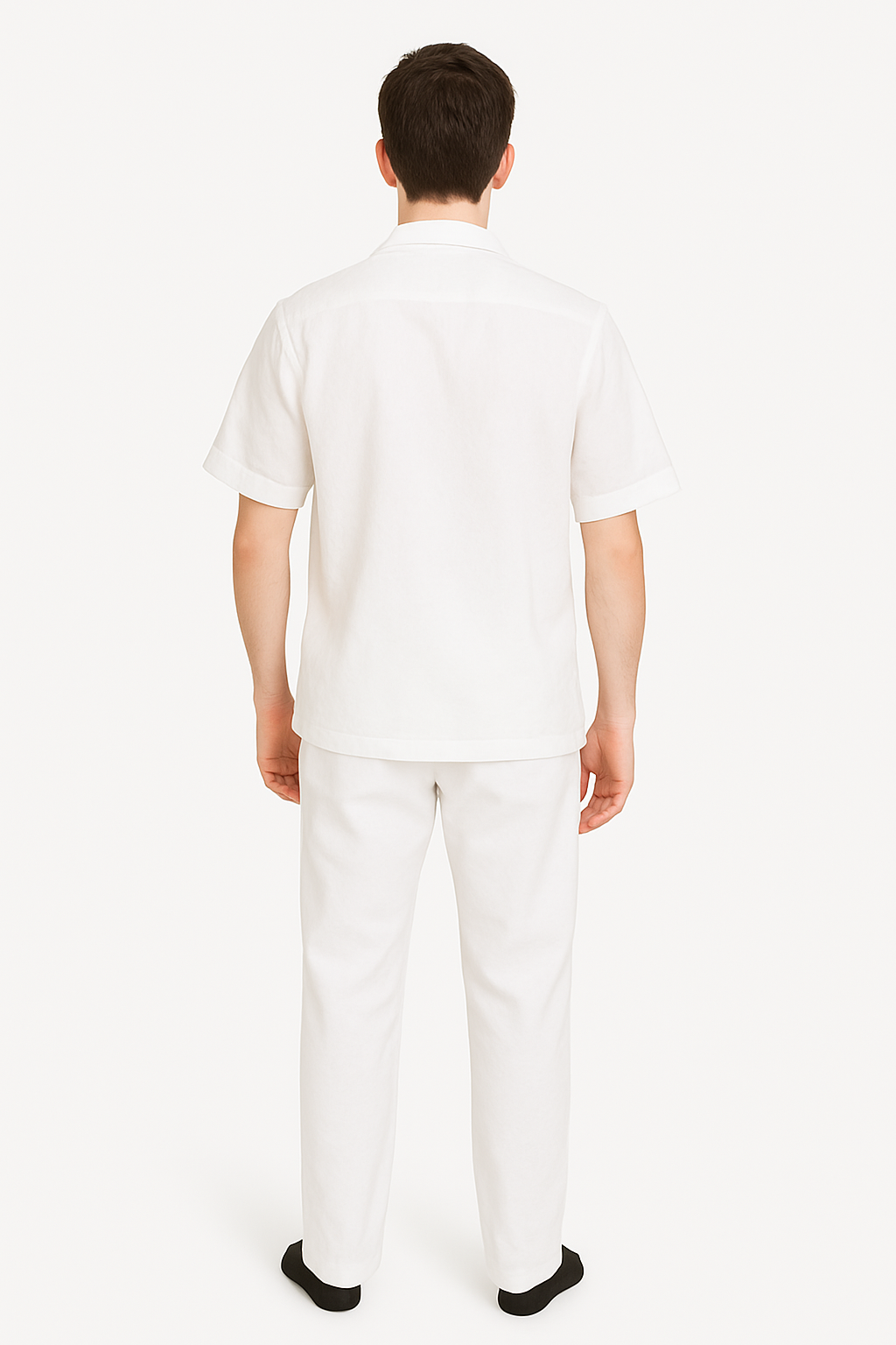 Men's Two Piece White Linen Short Sleeve Big Size Casual Casual Two Piece Mens Walking Outfit For Sale Pant Sets Suit all white outfits for men - Image 3