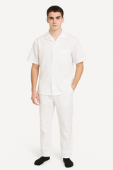 Men's Two Piece White Linen Short Sleeve Big Size Casual Casual Two Piece Mens Walking Outfit For Sale Pant Sets Suit all white outfits for men