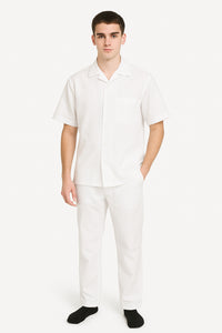 Men's Two Piece White Linen Short Sleeve Big Size Casual Casual Two Piece Mens Walking Outfit For Sale Pant Sets Suit all white outfits for men