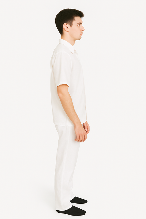 Men's Two Piece White Linen Short Sleeve Big Size Casual Casual Two Piece Mens Walking Outfit For Sale Pant Sets Suit all white outfits for men