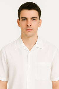 Men's Short Sleeve 100% Linen 2 Piece With Pleated Pant White Shirt  Walking Leisure Suit