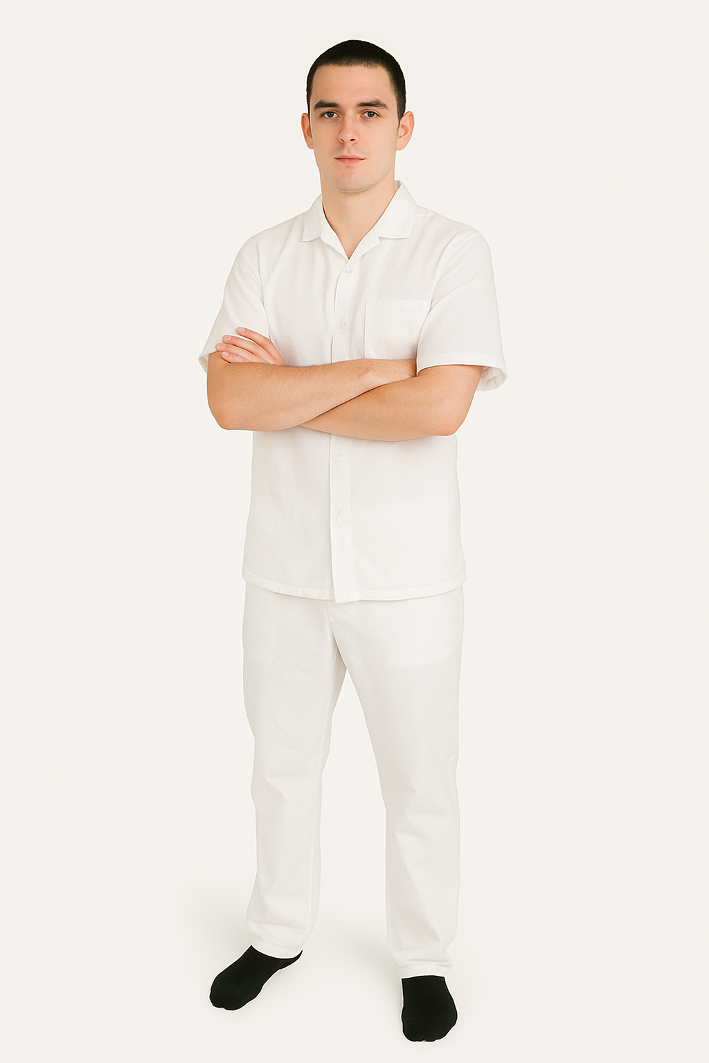Men's Short Sleeve 100% Linen 2 Piece With Pleated Pant White Shirt  Walking Leisure Suit - Image 7