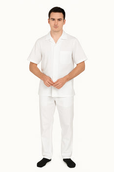 Men's Two Piece White Linen Short Sleeve Big Size Casual Casual Two Piece Mens Walking Outfit For Sale Pant Sets Suit all White outfits For men White