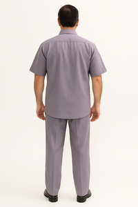 Men's Short Sleeve 2 Piece Lavender Casual Casual Two Piece Walking Outfit For Sale Pant Sets Suit