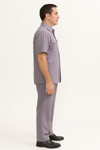 Men's Short Sleeve 2 Piece Lavender Casual Casual Two Piece Walking Outfit For Sale Pant Sets Suit - Image 2