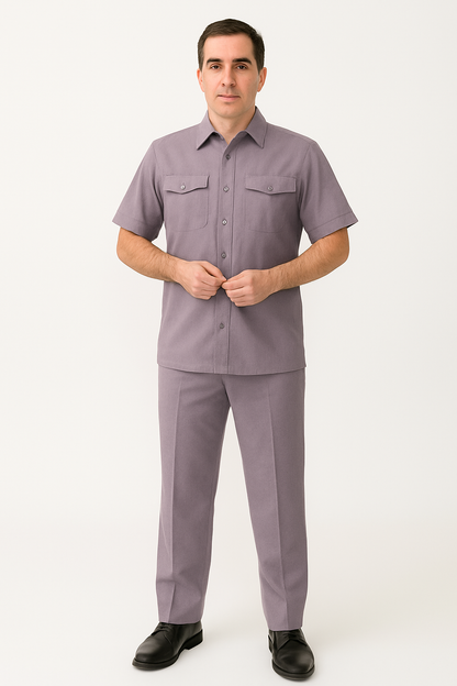 Men's Short Sleeve 2 Piece Lavender Casual Casual Two Piece Walking Outfit For Sale Pant Sets Suit - Image 8
