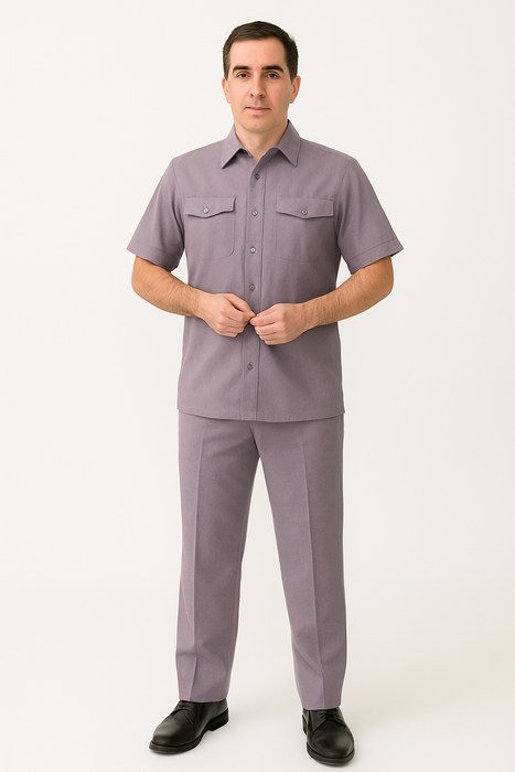 Men's Short Sleeve 2 Piece Lavender Casual Casual Two Piece Walking Outfit For Sale Pant Sets Suit
