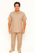 Men's Short Sleeve Khaki Plain Linen Casual Casual Two Piece Mens Walking Outfit For Sale Pant Sets Suit Pleated Pant - Mens Linen Suit