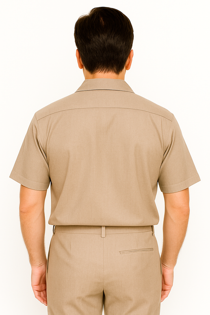 Men's Short Sleeve Khaki Plain Linen Casual Casual Two Piece Mens Walking Outfit For Sale Pant Sets Suit Pleated Pant - Mens Linen Suit - Image 6