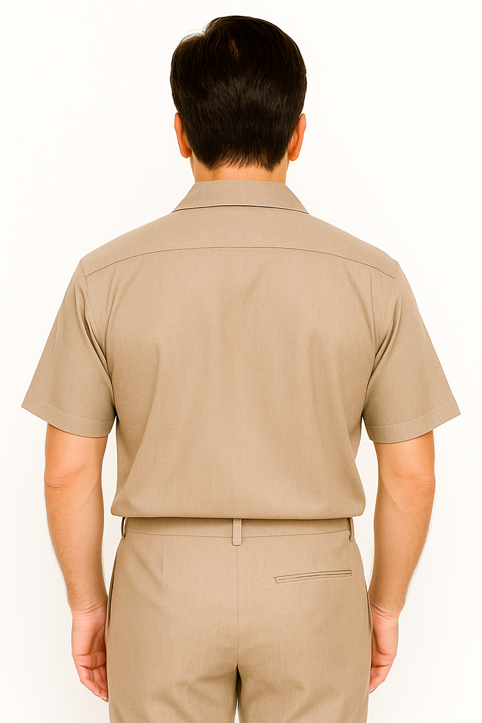 Men's Short Sleeve Khaki Plain Linen Casual Casual Two Piece Mens Walking Outfit For Sale Pant Sets Suit Pleated Pant - Mens Linen Suit - Image 6