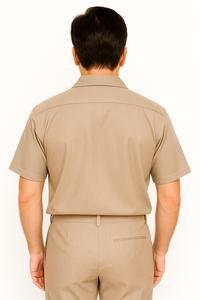 Men's Short Sleeve Khaki Plain Linen Casual Casual Two Piece Mens Walking Outfit For Sale Pant Sets Suit Pleated Pant - Mens Linen Suit