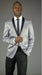 Men's  Silver Grey ~ Gray  Slim Fit Black Lapel Two toned Fashion For Men
