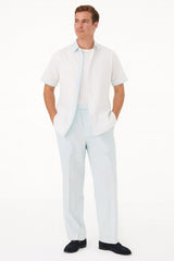 Men’s Sky Blue Two-Piece Short Sleeve Walking Suit Plus Matching Pants – Casual Summer Outfit