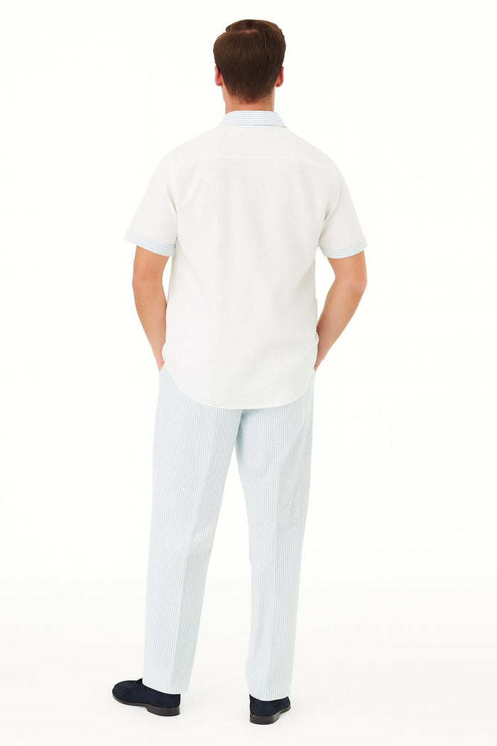 Men’s Sky Blue Two-Piece Short Sleeve Walking Suit Plus Matching Pants – Casual Summer Outfit