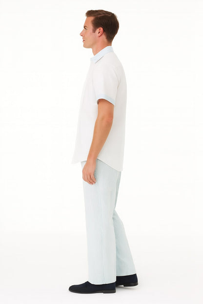 Men’s Sky Blue Two-Piece Short Sleeve Walking Suit Plus Matching Pants – Casual Summer Outfit