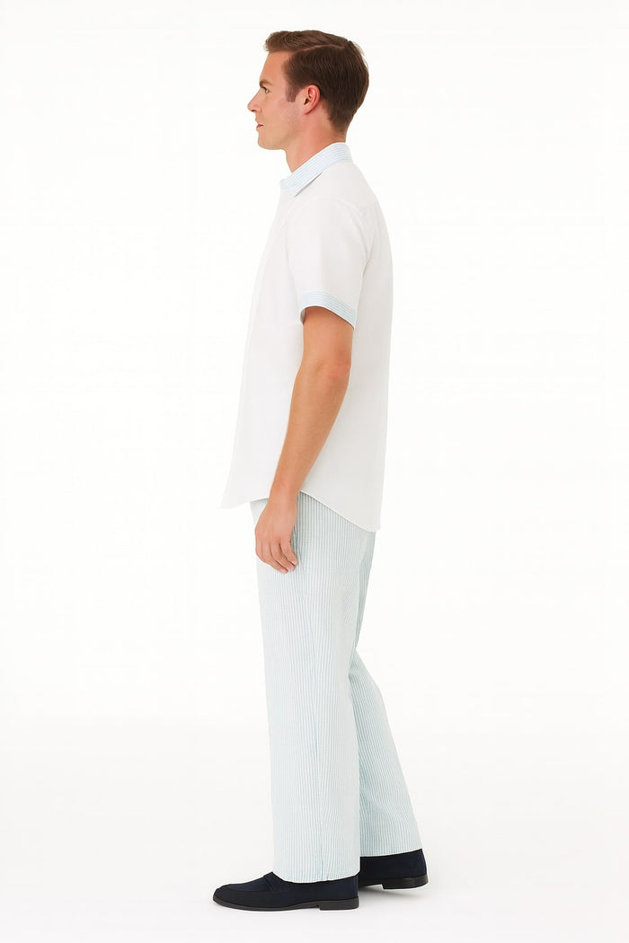 Men’s Sky Blue Two-Piece Short Sleeve Walking Suit Plus Matching Pants – Casual Summer Outfit