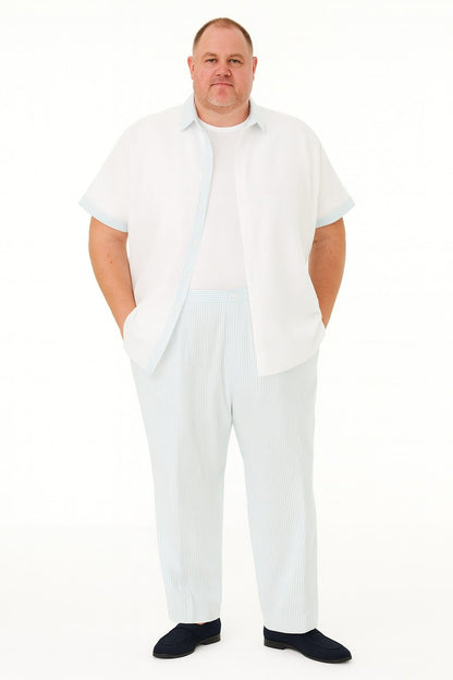 Men’s Sky Blue Two-Piece Short Sleeve Walking Suit Plus Matching Pants – Casual Summer Outfit