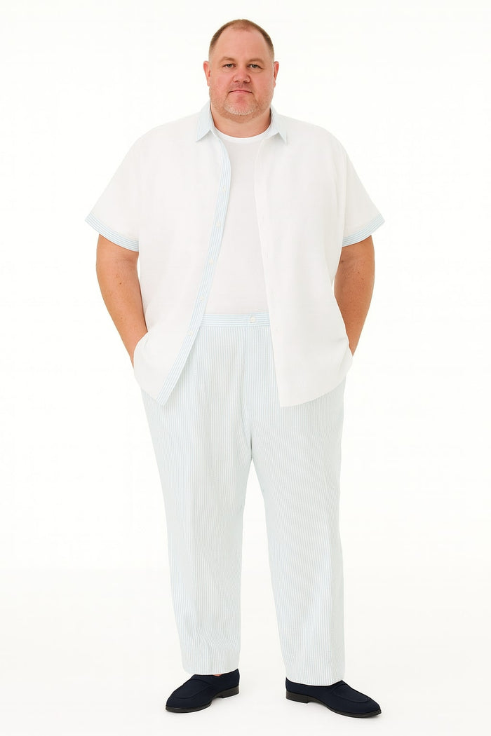 Men’s Sky Blue Two-Piece Short Sleeve Walking Suit Plus Matching Pants – Casual Summer Outfit