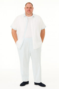 Men’s Sky Blue Two-Piece Short Sleeve Walking Suit Plus Matching Pants – Casual Summer Outfit