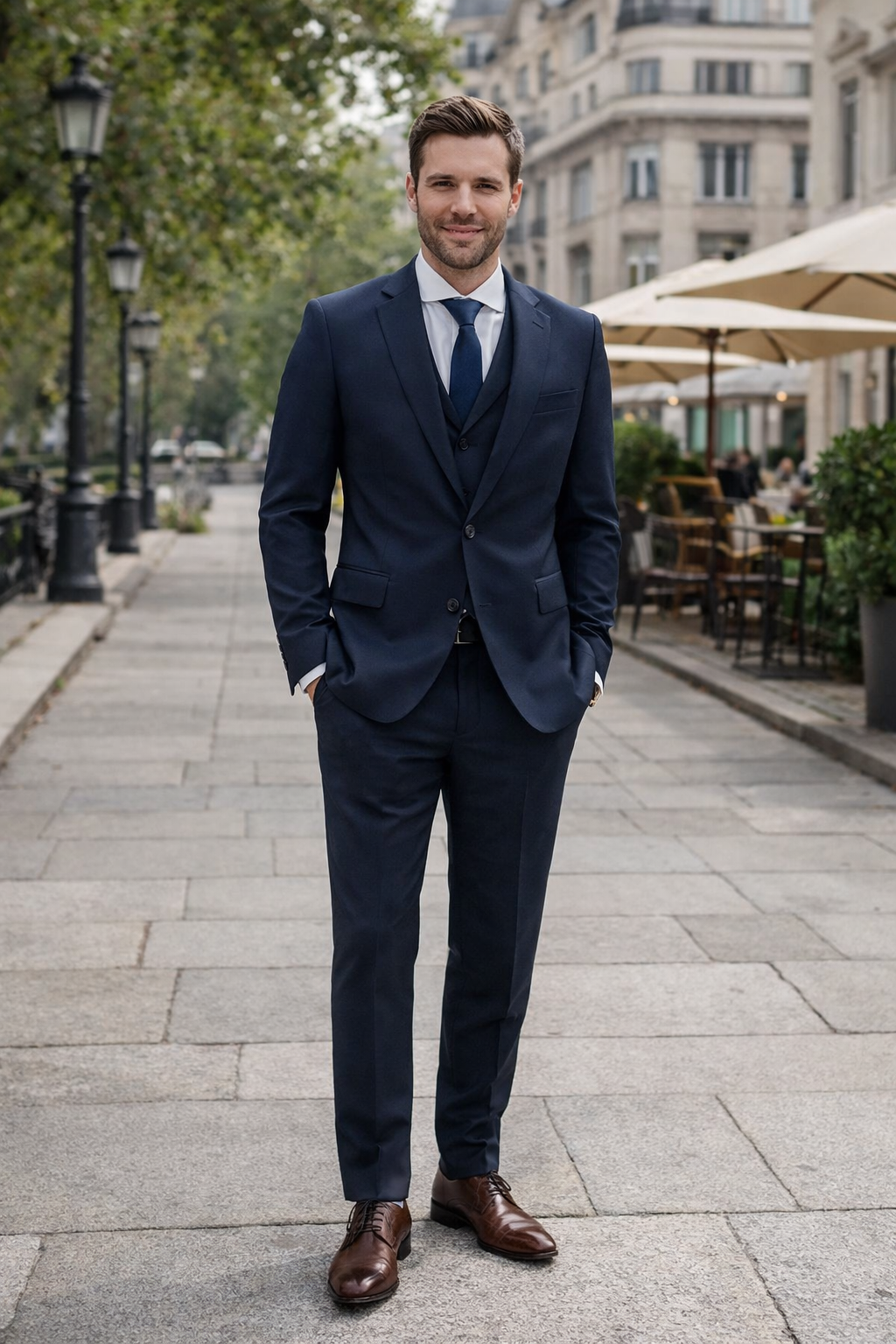 Tiglio Italian Suit - Real Wool Fabric Super 150's Porto Slim Fit Suit & Vest, Pure Wool Suit in Color Navy