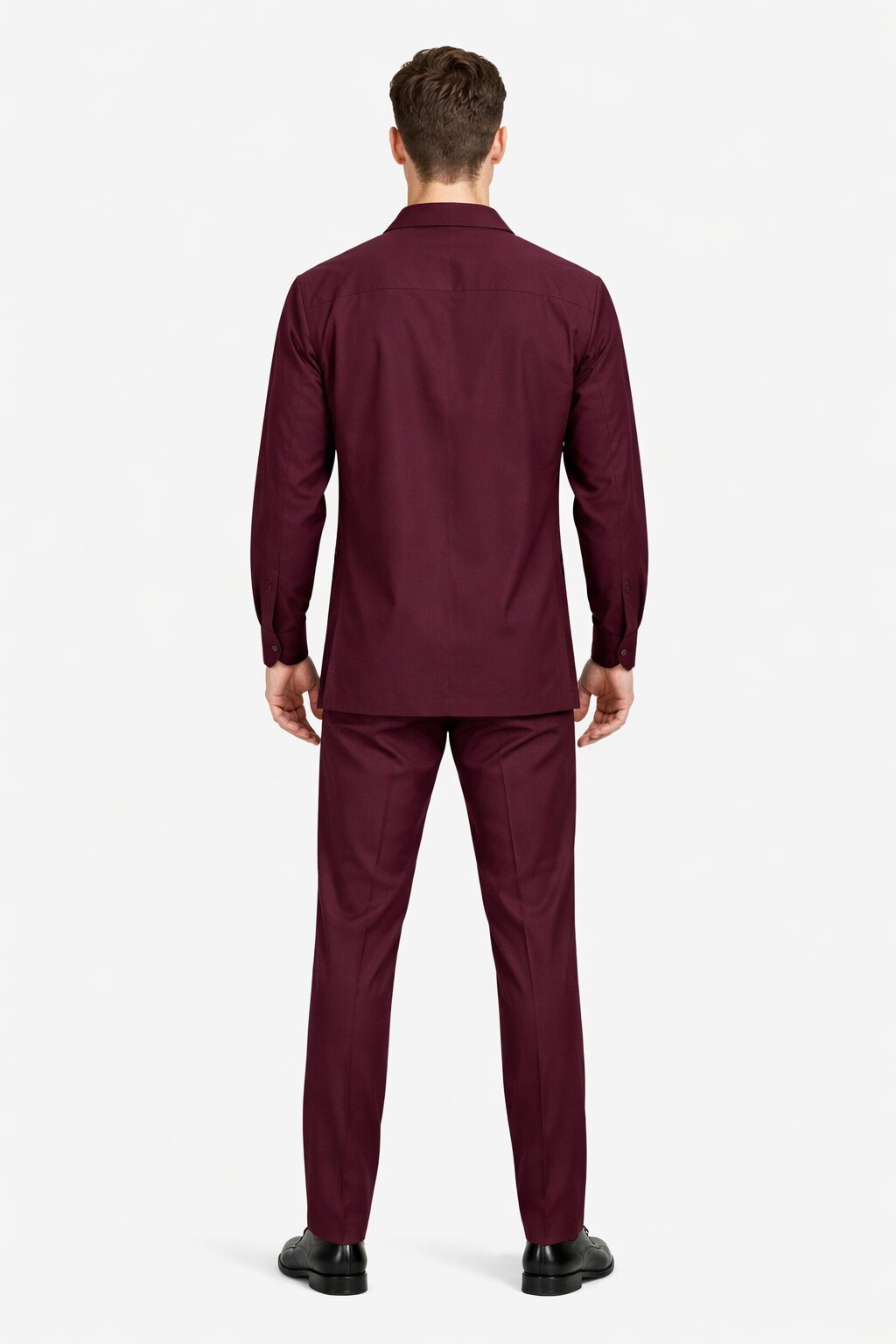 Mens Luxury Burgundy Wool Two-Piece Leisure Walking Suit - Image 2