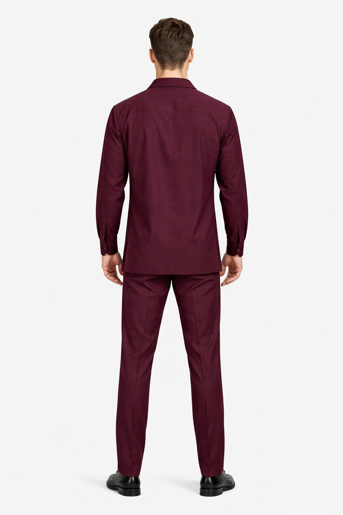 Mens Luxury Burgundy Wool Two-Piece Leisure Walking Suit - Image 2
