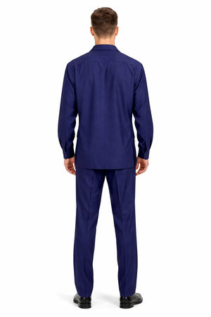 Mens Luxury Navy Blue Wool Two-Piece Leisure Walking Suit - Image 2