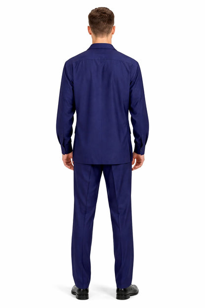 Mens Luxury Navy Blue Wool Two-Piece Leisure Walking Suit - Image 2