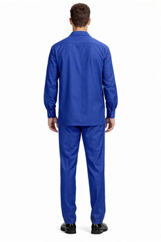 Mens Luxury Sapphire Blue Wool Two-Piece Leisure Walking Suit - Image 2