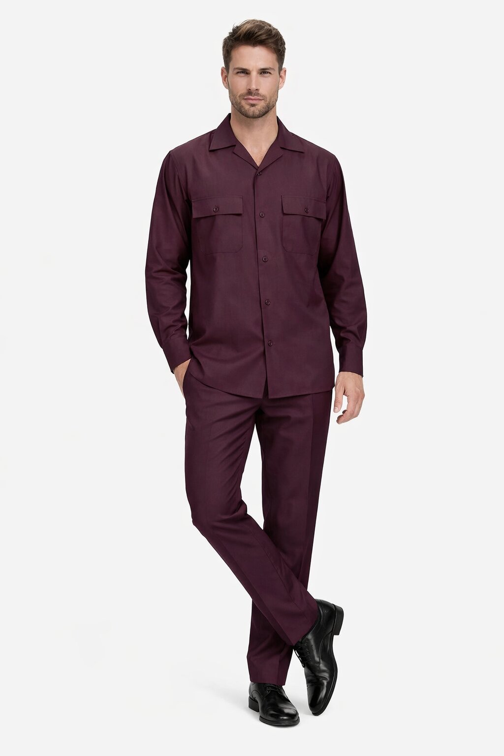 Mens Luxury Burgundy Wool Two-Piece Leisure Walking Suit - Image 7