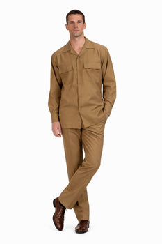 Mens Luxury Caramel Wool Two-Piece Leisure Walking Suit - Image 8
