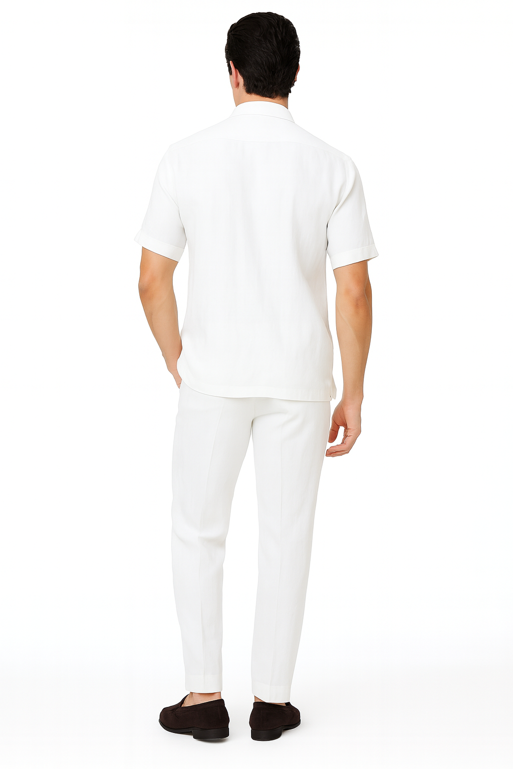 Men’s White Lace-Up Shirt and Pants Set – Casual Summer Two-Piece Outfit With Walking Suit Plus Matching Pants