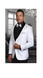 Men's White Two Toned Paisley Shawl Lapel Entertainer Singer Blazer Jacket