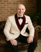 Men’s White Floral Tuxedo Jacket with Burgundy Velvet Shawl Lapel  Ivory Suits – Wedding, Prom, and Formal Event Suit