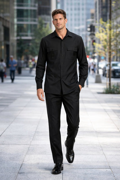 Mens Luxury Black Wool Two-Piece Leisure Walking Suit - Image 4