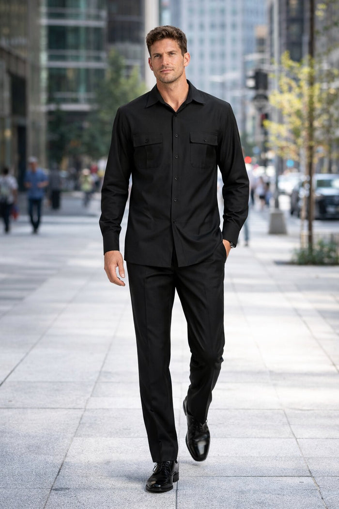 Mens Luxury Black Wool Two-Piece Leisure Walking Suit - Image 4