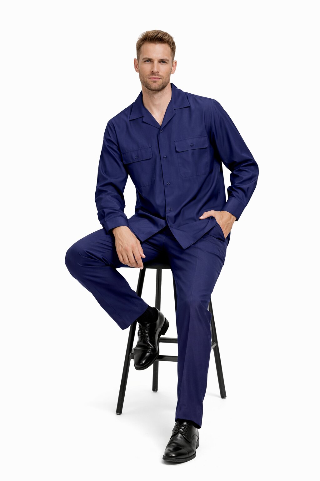 Mens Luxury Navy Blue Wool Two-Piece Leisure Walking Suit - Image 7