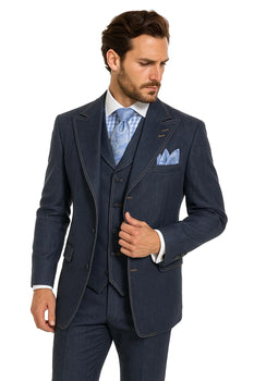 denim dress suits mens Blue Denim Double Breasted 2-piece Suit | Yaly Couture Bespoke -- Precise, Refined