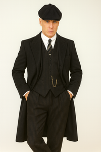 Brand New Quality 1920's English Style Peaky Blinders Style Vested Peaky Blinders Suit - Peaky Blinders Outfit + Overcoat + Hat (Peaky Blinder Custome)