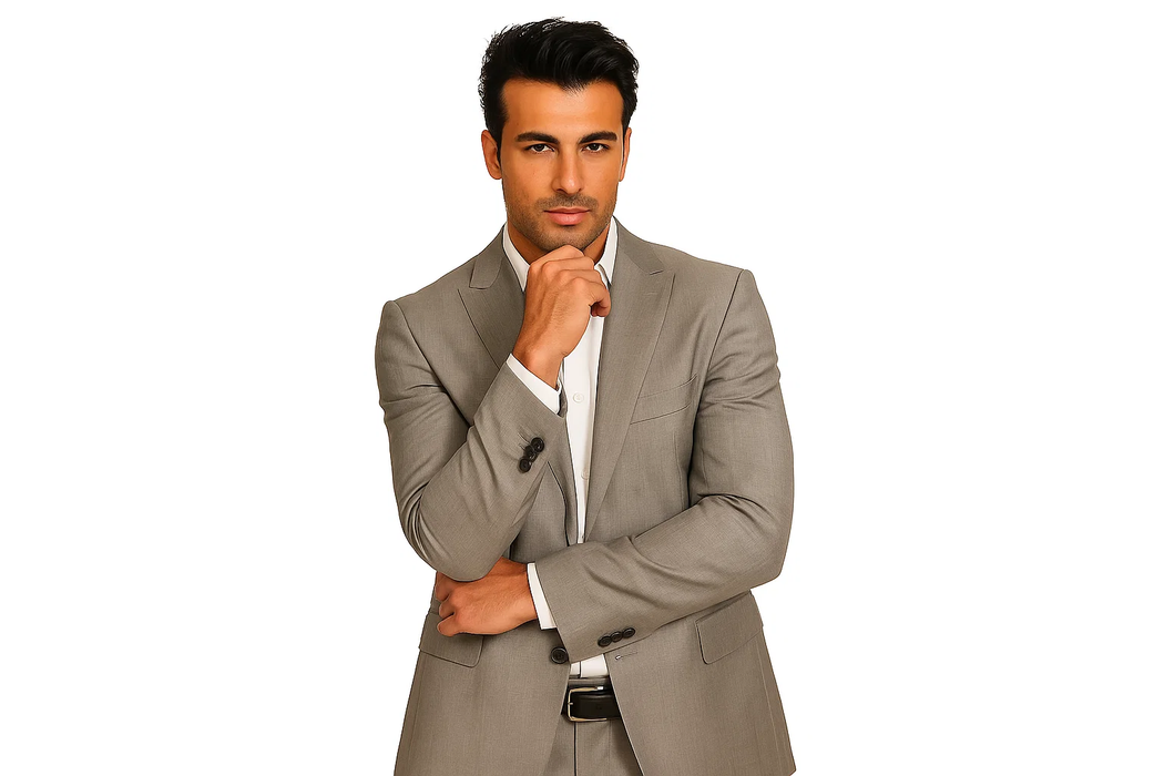 Men's 2-Buttons Silver Fitted Cheap Priced Business Suits Clearance Sale