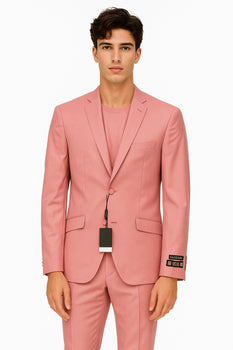 Men's 2 Button  Flap Front pockets Vested Salmon ~ Coral color Suit