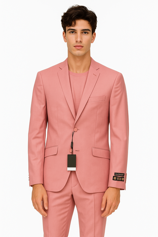 Men's 2 Button  Flap Front pockets Vested Salmon ~ Coral color Suit