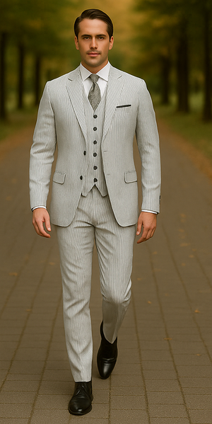 Men's Big & Tall Seersucker Sear sucker suit Black - Image 7