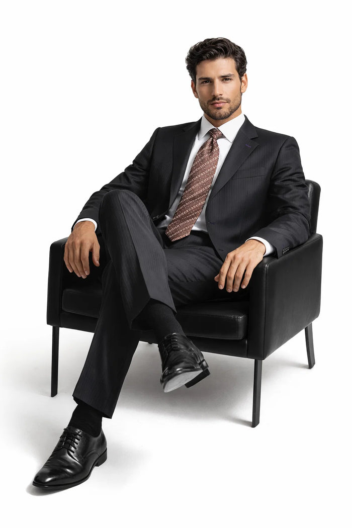 Men's Black Pinstripe Wool Italian Design Suit Black