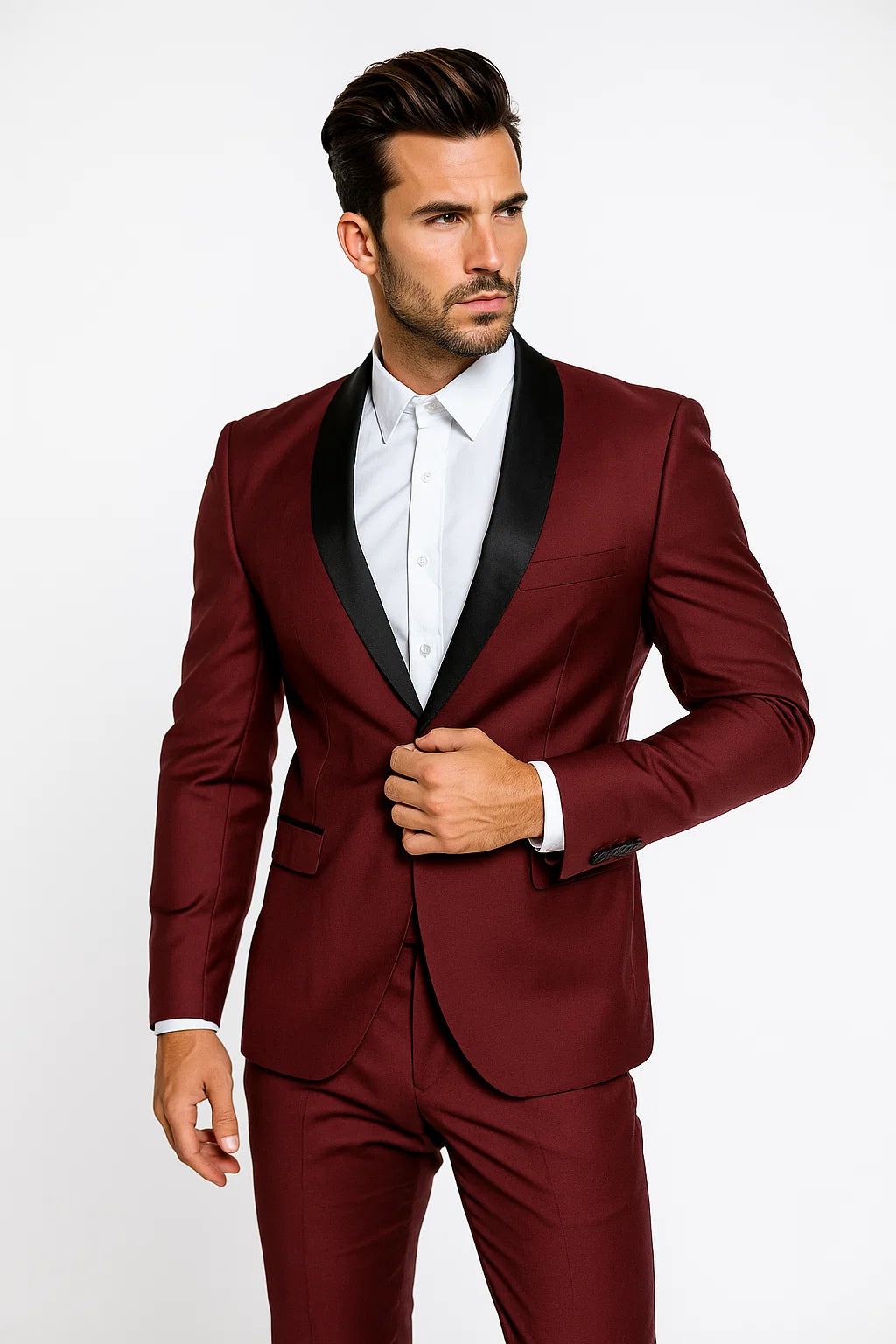 Men's Black Shawl Lapel 1 Button Classic Fit Burgundy ~ Wine ~ Maroon Suit Burgundy / 44 Regular Jacket