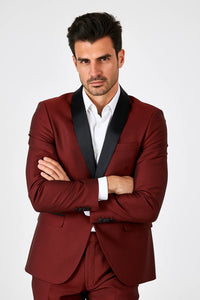 Men's Black Shawl Lapel 1 Button Classic Fit  Burgundy